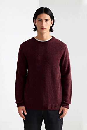 Erkek Regular Kalıp Yün Karışımlı Bisiklet Yaka Uzun Kollu Düz Triko Kazak Kış Günleri İçin İdeal