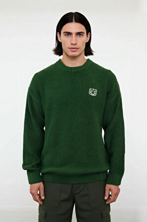 Erkek Oversize Kalıp Bisiklet Yaka Sargı Nakışlı Triko Kazak Günlük Kombinler İçin İdealdir