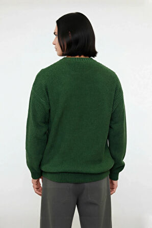 Erkek Oversize Kalıp Bisiklet Yaka Sargı Nakışlı Triko Kazak Günlük Kombinler İçin İdealdir