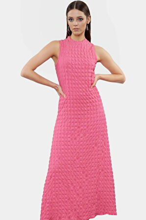 Maxi A line Bisiklet Yaka Örme Elbise Hafif Yazlık Günlük Seçkin Malzeme Özel Tasarım Modern Stil