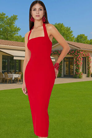 Kadın Finike Dokuma Bodycon Midi Elbise Kare Yaka Yazlık Özel Günler İçin Günlük Kullanım İçin