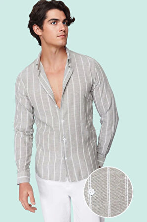 Erkek Slim Fit Çizgili Gömlek Pamuklu İş Ve Günlük Kullanım Hafta Sonu Yaz Aylarının Vazgeçilmezi