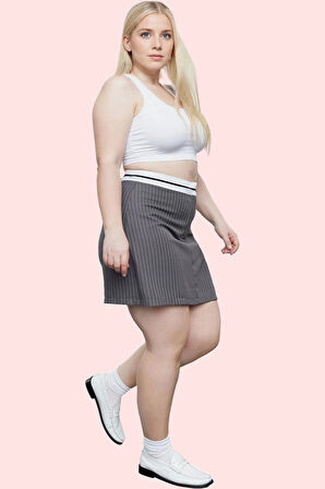 Kadın Mini Çizgili Dokuma Şort Etek Yüksek Bel Dar Paça Şık Ofis Yaz Aylarının Vazgeçilmezi