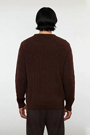 Erkek Regular Kalıp Bisiklet Yaka Dokulu Triko Kahverengi Kazak Kışlık Kombinlerin Başlangıcı