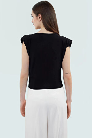 Kruvaze Yaka Crop Bluz Örme Kumaştan Şık Yüksek Kalite Günlük Kullanım İçin