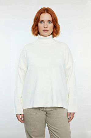 Kadın Balıkçı Yaka Düşük Kollu Akrilik Triko Kazak Kış Günleri İçin Rahat Geniş Kalıp Kaliteli