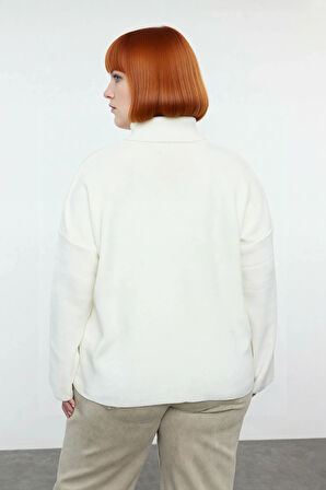 Kadın Balıkçı Yaka Düşük Kollu Akrilik Triko Kazak Kış Günleri İçin Rahat Geniş Kalıp Kaliteli