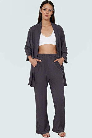 Kadın Rahat Kesim Uzun Boy Örme Pantolon Takım Günlük Kullanım İçin Dayanıklı Malzeme Özel Tasarım