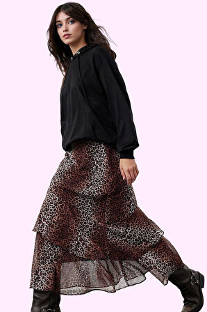 Kadın Maxi Kloş Animal Desenli Etek Astarlı Polyester Günlük Stil Yaz Aylarının Vazgeçilmezi