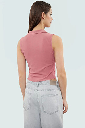 Kadın Polo Yaka Crop Örme Bluz Yazlık Rahat Kombin Trend Tasarım Uzun Ömürlü Kaliteli İşçilik