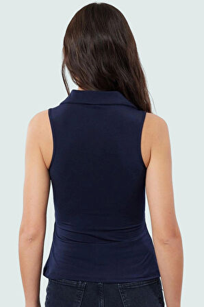 Kadın Fitted Polo Yaka Yazlık Örme Bluz Modern Stil Profesyonel Görünüm Konforlu Kesim