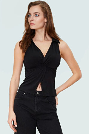 Kadın Fitted Polo Yaka Yazlık Örme Bluz Modern Stil Profesyonel Görünüm Konforlu Kesim