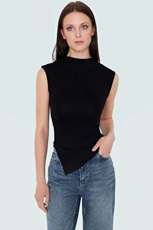 Asimetrik Kolsuz Bluz Viskoz Elastan Yazlık Fitted Dik Yaka Şık Görünüm Günlük Kullanım İçin