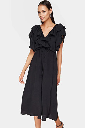 Skater A Kesim Midi Elbise Aerobin Dokuma Polyester Yazlık Mükemmel Uyum Zarifane Tasarım