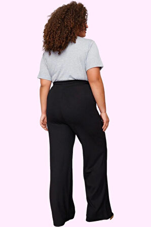 Kadın Yüksek Bel Geniş Paça Örme Pantolon Düz Desen Rahat Günlük Yaz Aylarının Vazgeçilmezi