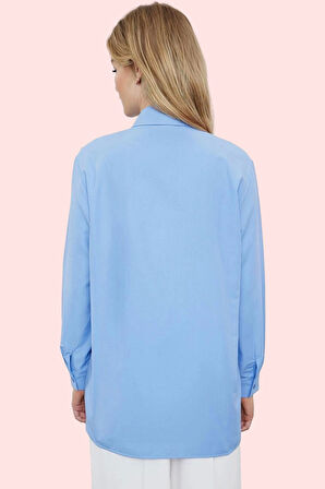 Kadın İncili Taş Detaylı Dokuma Gömlek Uzun Kollu Günlük Hafta Sonu Yaz Aylarının Vazgeçilmezi