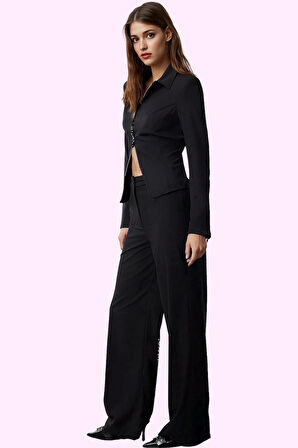 Kadın Geniş Paça Yüksek Bel Dokuma Pantolon Pamuklu İş Ve Günlük Yaz Aylarının Vazgeçilmezi