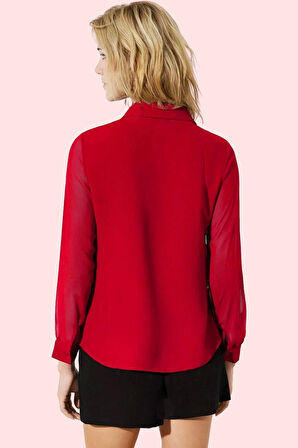 Kadın Regular Kalıp Uzun Kollu Gömlek Yaka Dokuma Günlük Kullanım Yaz Aylarının Vazgeçilmezi