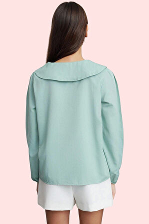 Kadın Bebe Yaka Nakış Detaylı Pamuklu Gömlek Günlük Kullanım Hafta Sonu Yaz Aylarının Vazgeçilmezi