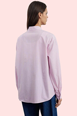 Kadın Çizgili Oversize Gömlek Basic Siluet Uzun Kollu Rahat Günlük Yaz Aylarının Vazgeçilmezi