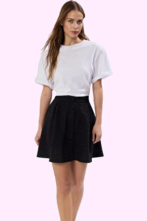 Kadın Mini Boy Kloş Tüvit Etek Cep Detaylı Önden Düğmeli Kış Mevsimi Yaz Aylarının Vazgeçilmezi