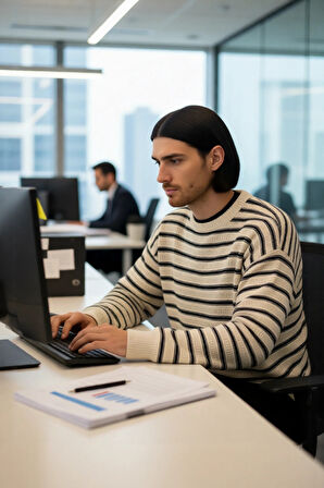 Unisex Oversize Çizgili Bisiklet Yaka Triko Kazak Kış Günleri İçin Rahat Ve Şık Bir Seçim Kaliteli