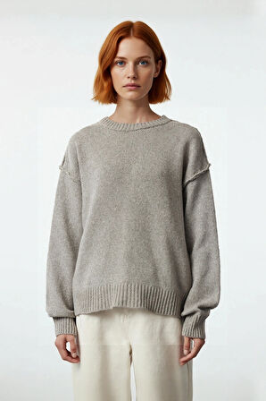 Kadın Oversize Basic Triko Kazak Bisiklet Yaka Uzun Kollu Rahat Kışlık Giyim Modern Kesim Kaliteli