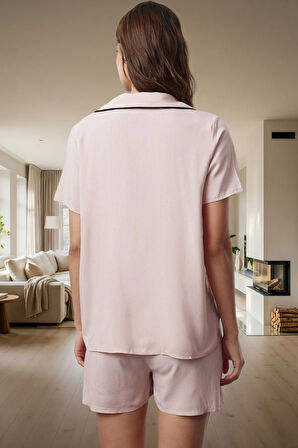 Kadın Viskon Şortlu Pijama Takımı Regular Kalıp Yazlık Özenle Seçilmiş Modern Stil