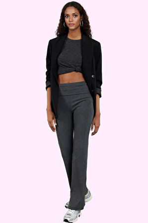 Kadın İspanyol Paça Örme Pantolon Normal Bel Düz Desen Günlük Kullanım Yaz Aylarının Vazgeçilmezi