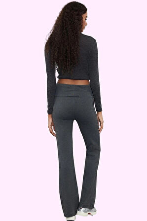 Kadın İspanyol Paça Örme Pantolon Normal Bel Düz Desen Günlük Kullanım Yaz Aylarının Vazgeçilmezi