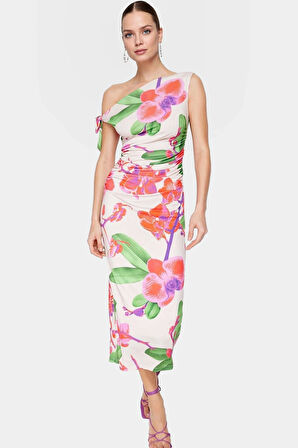 Maxi Örme Elbise Tek Omuzlu Asimetrik Yaka Şık Tasarım Modern Stil Kaliteli İşçilik