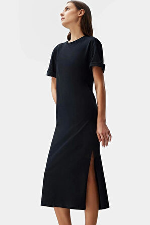 Rahat Kesim Midi Boy Örme Pamuklu T shirt Elbise Günlük Kullanım Kaliteli İşçilik Premium Kalite