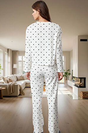 Kadın Regular Kalıp Uzun Kollu Pamuklu Pijama Takımı Modern Stil Özel Tasarım Kaliteli İşçilik