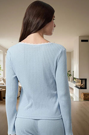 Kadın Dantelli Detaylı Pijama Takımı Rahat Örme Kumaş Seçkin Malzeme Uzun Ömürlü