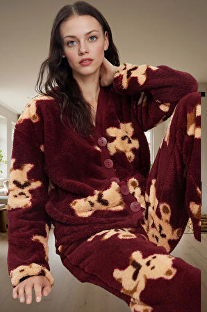 Kadın Ayıcıklı Wellsoft Kışlık Pijama Takımı Regular Kalıp Yüksek Kalite Modern Stil Özel Tasarım