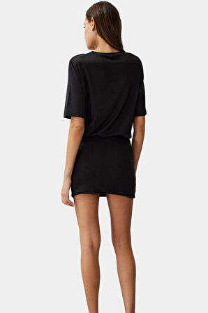 Düz Örme Pamuklu Mini Elbise Rahat Günlük Stil Dayanıklı Malzeme Seçkin