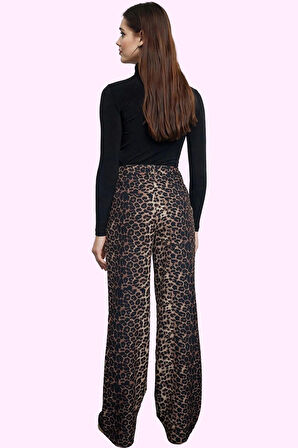 Kadın Leopar Desenli Yüksek Bel Boru Paça Pantolon Günlük Şıklık Yaz Aylarının Vazgeçilmezi