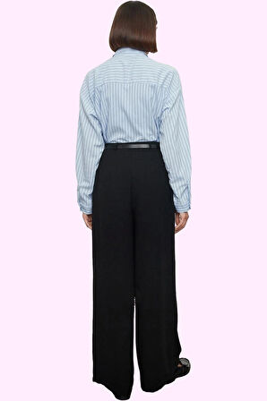 Kadın Yüksek Bel Geniş Paça Palazzo Pantolon Krep Dokuma Günlük Şıklık Yaz Aylarının Vazgeçilmezi