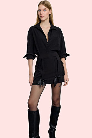 Kadın Şort Etek Fiyonk Detaylı Yüksek Bel Dokuma Kısa Günlük Hafta Sonu Yaz Aylarının Vazgeçilmezi