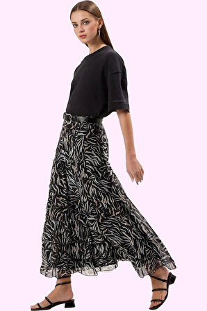 Kadın Maxi Kloş Etek Animal Desenli Rahat Günlük Yazlık Hafta Sonu Yaz Aylarının Vazgeçilmezi