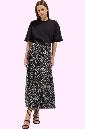 Kadın Maxi Kloş Etek Animal Desenli Rahat Günlük Yazlık Hafta Sonu Yaz Aylarının Vazgeçilmezi