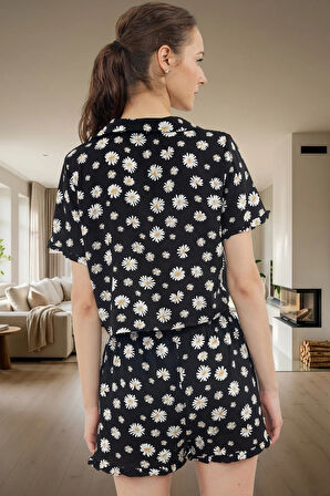 Kadın Viskon Şortlu Pijama Takımı Çiçekli Desen Rahat Yazlık Şık Görünüm Özenle Seçilmiş