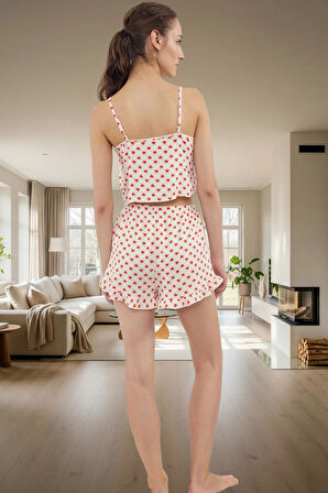 Kadın Viskon Pijama Takımı Puantiyeli Desenli İnce Askılı Rahat Yazlık Uzun Ömürlü