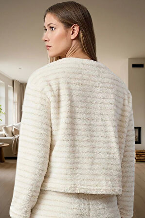 Kadın Kışlık Wellsoft Pijama Takımı Çizgili Lüks Örme Günlük Kullanım İçin Profesyonel Görünüm