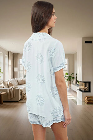 Kadın Viskon Pijama Takımı Güneş Desenli Rahat Ev Giyim Seti Premium Kalite Kaliteli İşçilik