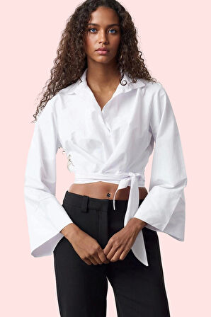 Kadın Bağlama Detaylı Regular Gömlek Düz Desen Uzun Kol Günlük Kullanım Yaz Aylarının Vazgeçilmezi