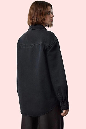 Kadın Denim Gömlek Dantel Detaylı Regular Kalıp Pamuklu Günlük Hafta Sonu Kaliteli Malzeme