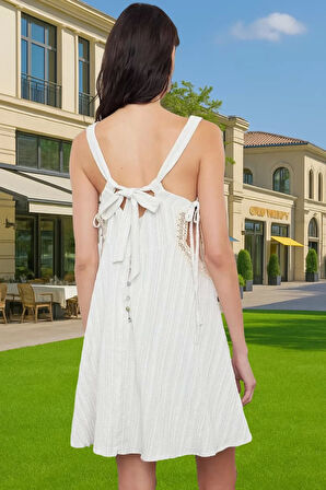 Yazlık Mini Dokuma Cut Out Plaj Elbisesi Rahat Mesh Kumaş Modern Stil Premium Kalite Şık Görünüm