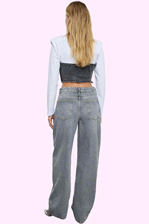 Kadın Yüksek Bel Geniş Paça Uzun Boy Jean Pantolon Pamuk Günlük Stil Yaz Aylarının Vazgeçilmezi