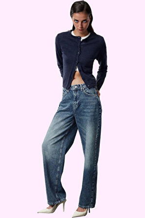 Kadın Yüksek Bel Geniş Paça Uzun Boy Jean Pantolon Pamuk Günlük Stil Yaz Aylarının Vazgeçilmezi